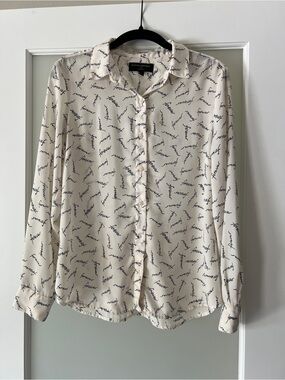Banana Republic Cream Button-Front Shirt with Navy Script Print